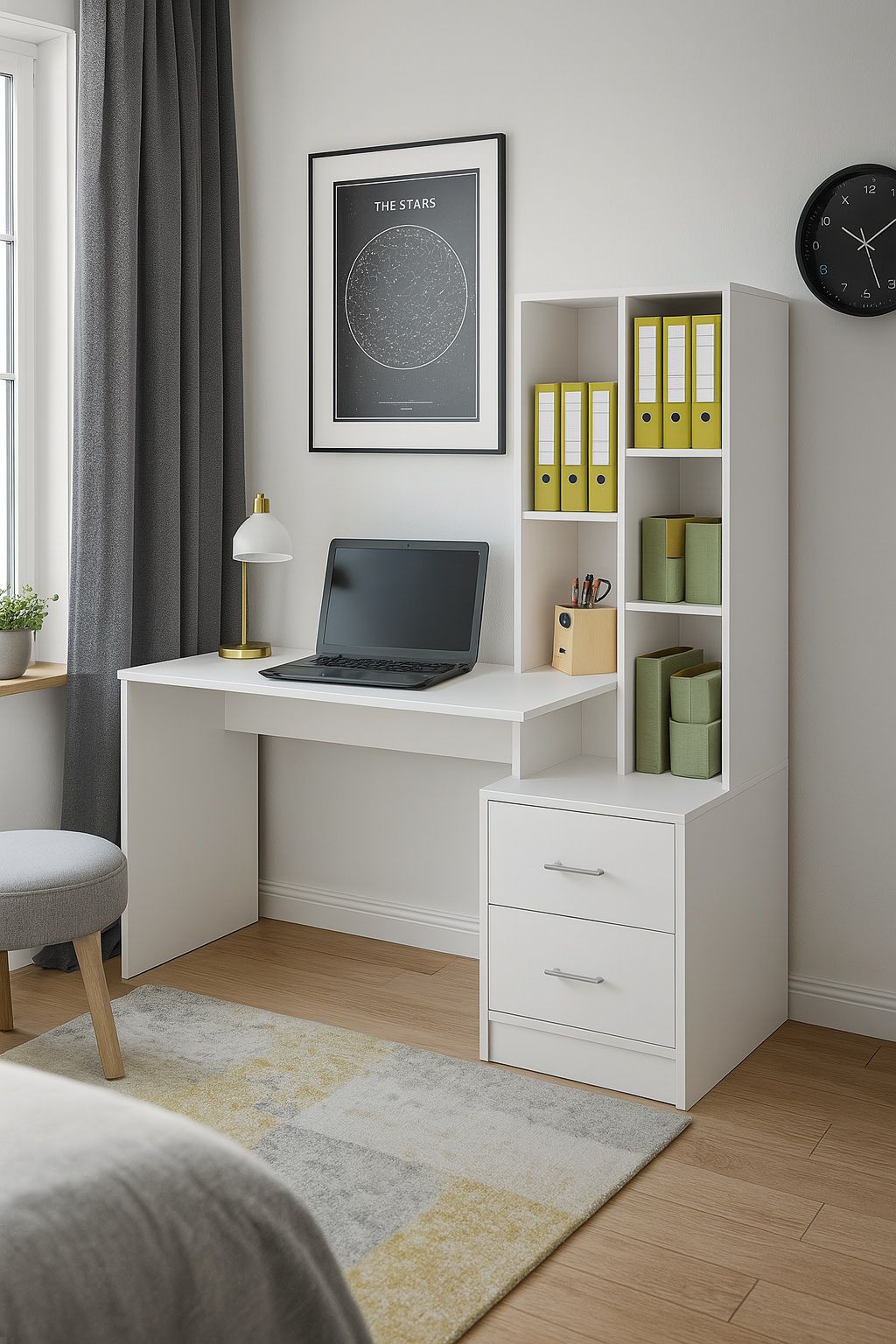 עמדת עבודה שולחן כתיבה עם 2 מגירות וספריה ברוחב 117 ס"מ דגם זאוס מבית Tudo Design