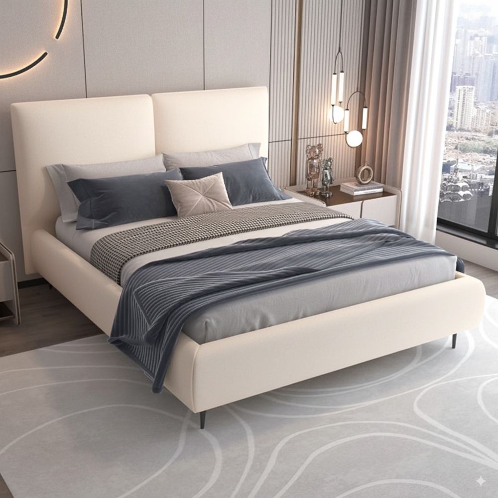 מיטה זוגית 160/200 מעוצבת בריפוד בד רחיץ עם ארגז מצעים מעץ דגם מליסה