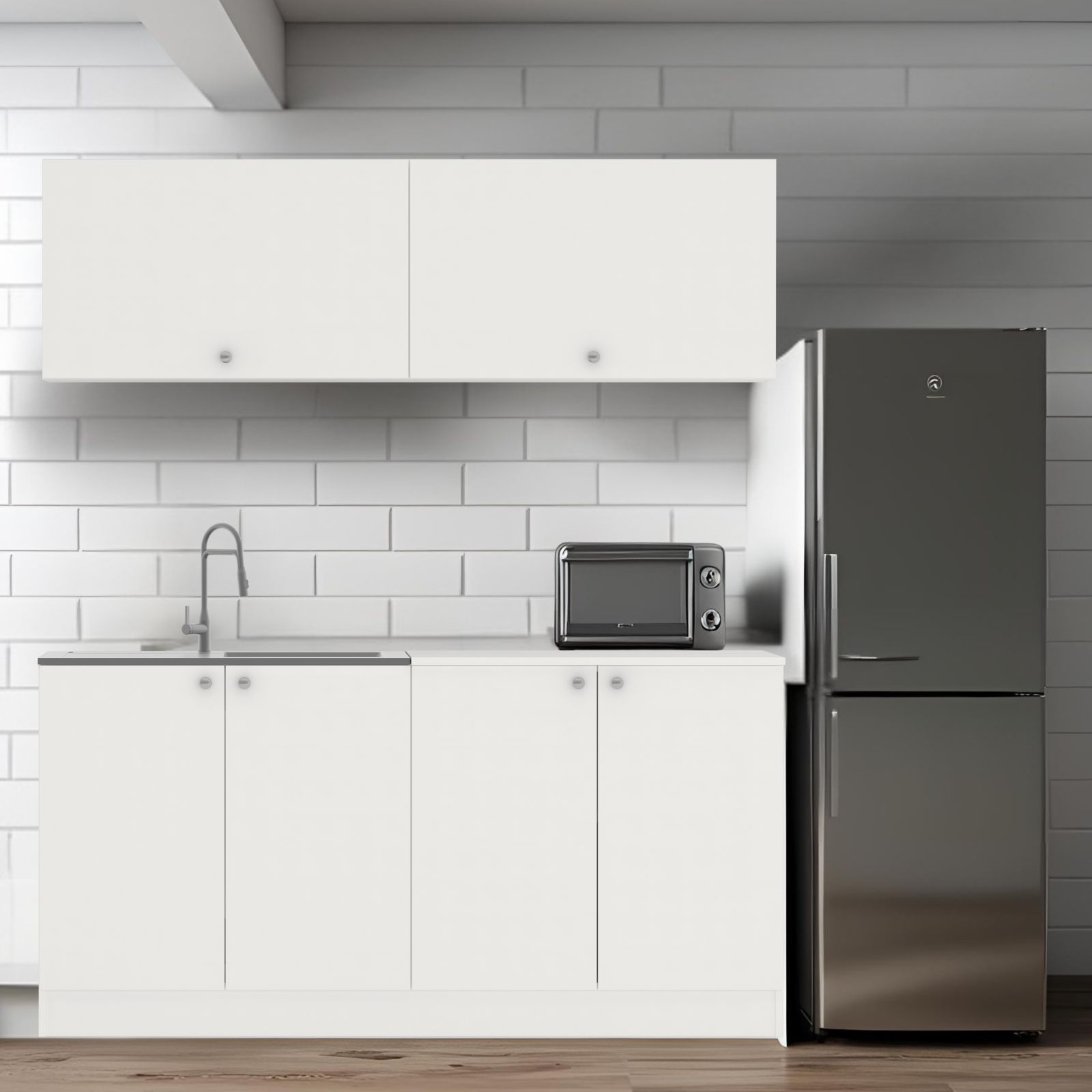 מטבח מודרני עם קלאפות בגוון לבן ברוחב 1.6 מטר עליון ותחתון כולל כיור נירוסטה דגם אופק OFEK מבית TUDO DESIGN מטבח מודרני עם קלאפות בגוון לבן ברוחב 1.6 מטר עליון ותחתון כולל כיור נירוסטה דגם אופק OFEK מבית TUDO DESIGN