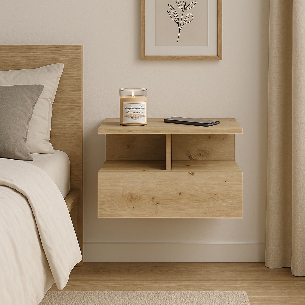 שידת לילה תלויה עם קלפה בגוון אלון דגם נסלי NESLI מבית טודו דיזיין