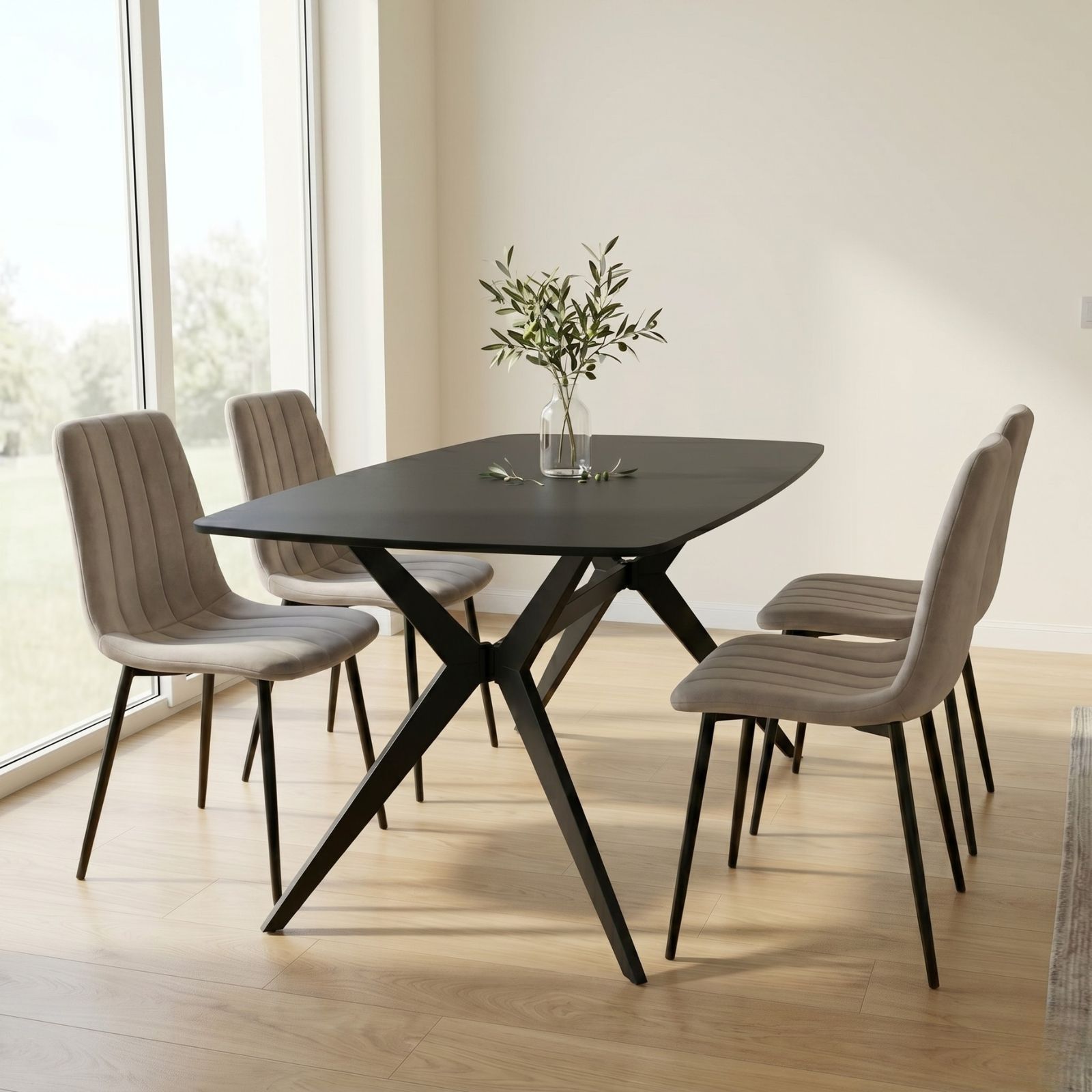 פינת אוכל מקרמיקה 140X80 ס"מ הפלטה בגוון שחור חלק מלא עם כולל 4 כיסאות קטיפה בגוון אפור בהיר דגם טוסקנה-ריביירה מבית טודו דיזיין Tudo Design פינת אוכל מקרמיקה 140X80 ס"מ הפלטה בגוון שחור חלק מלא עם כולל 4 כיסאות קטיפה בגוון אפור בהיר דגם טוסקנה-ריביירה מבית טודו דיזיין Tudo Design