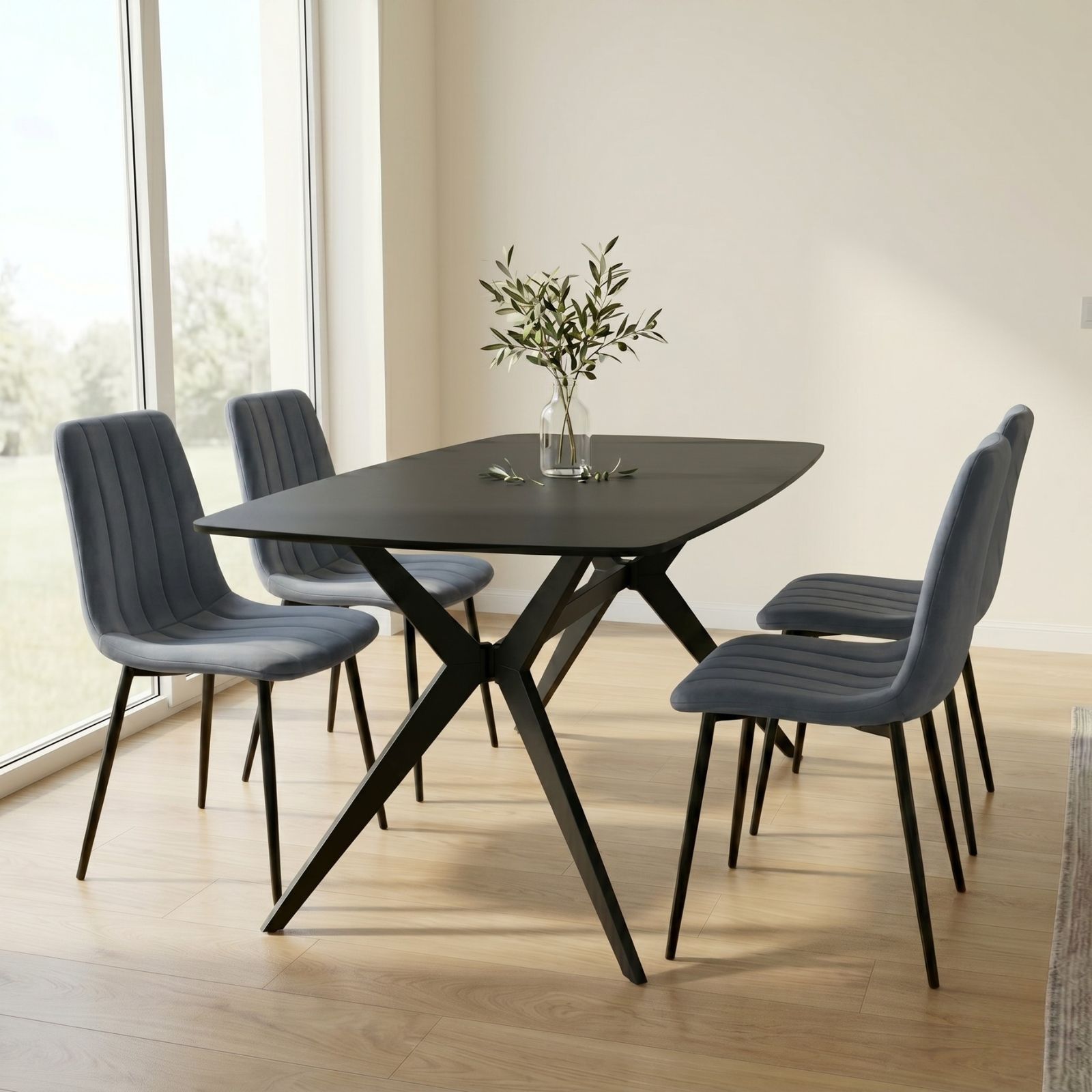 פינת אוכל מקרמיקה 140X80 ס"מ הפלטה בגוון שחור מאט חלק מלא עם כולל 4 כיסאות קטיפה בגוון אפור כהה דגם טוסקנה-ריביירה מבית טודו דיזיין Tudo Design פינת אוכל מקרמיקה 140X80 ס"מ הפלטה בגוון שחור מאט חלק מלא עם כולל 4 כיסאות קטיפה בגוון אפור כהה דגם טוסקנה-ריביירה מבית טודו דיזיין Tudo Design