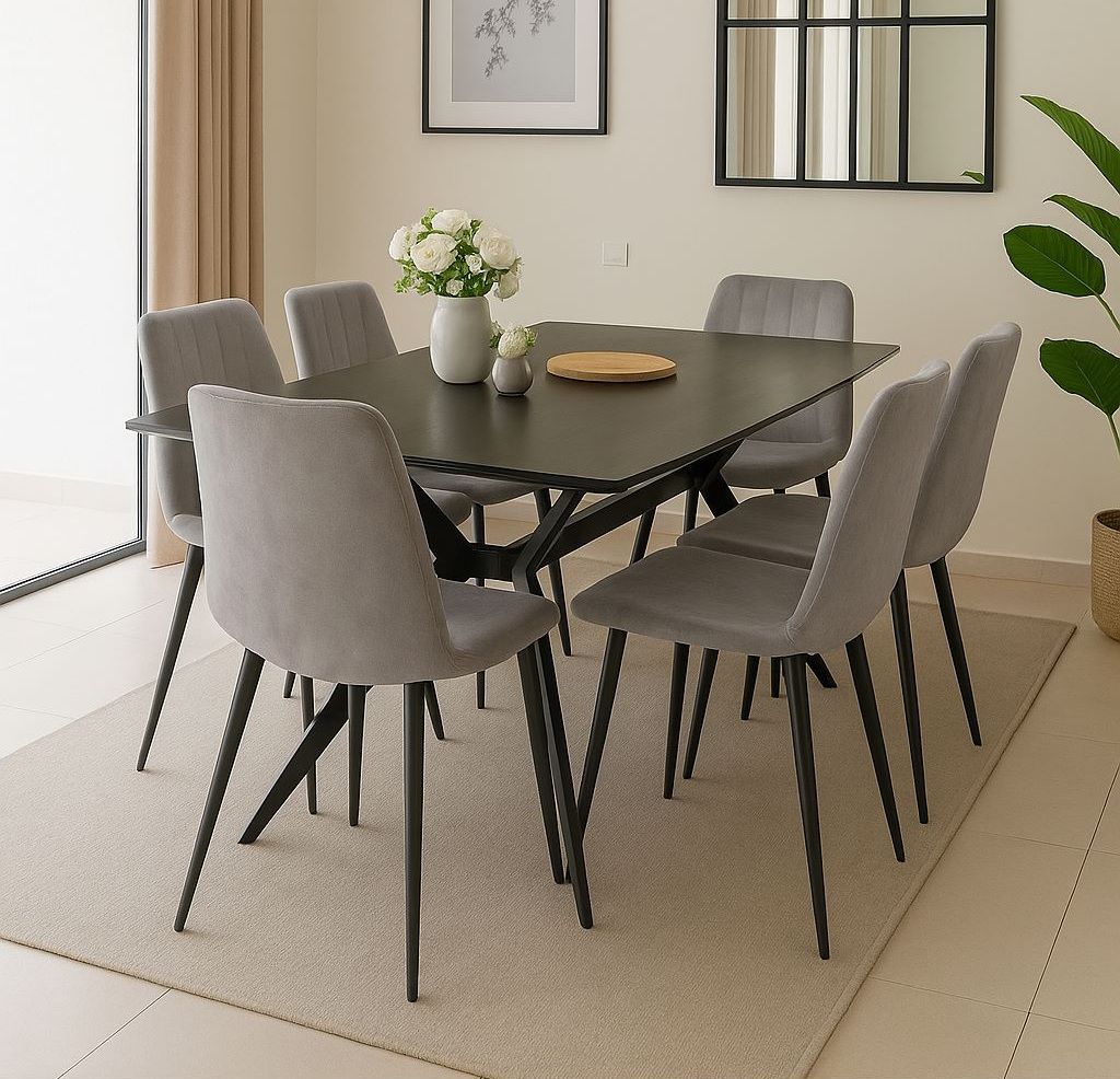 פינת אוכל מקרמיקה דגם טוסקנה 140X80 עם 6 כיסאות קטיפה בגוון אפור בהיר דגם ריביירה –מבית טודו דיזיין Tudo Design פינת אוכל מקרמיקה דגם טוסקנה 140X80 עם 6 כיסאות קטיפה בגוון אפור בהיר דגם ריביירה –מבית טודו דיזיין Tudo Design