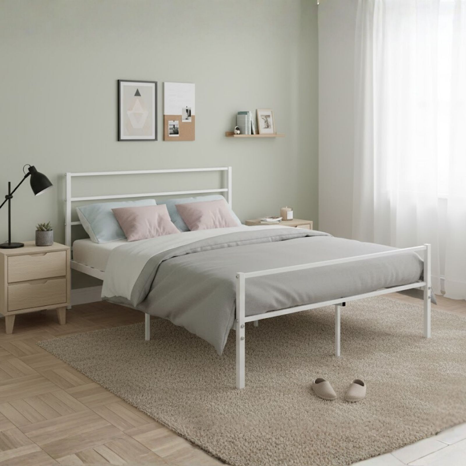 מיטה זוגית ממתכת מתאימה למזרן 140/190 ס"מ בצבע לבן דגם נויה מבית טודו דיזיין