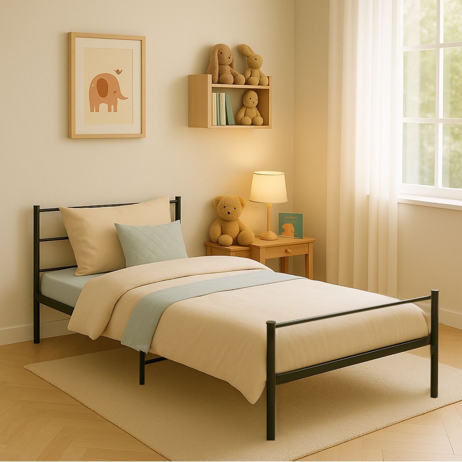 מיטת יחיד ממתכת מתאימה למזרן 90/190 ס"מ בצבע שחור דגם נויה מבית טודו דיזיין