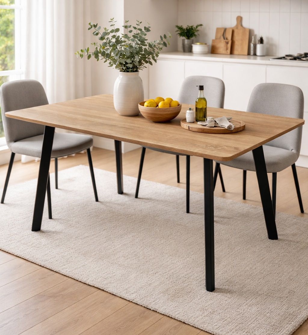 שולחן אוכל מלבני 120×70 ס״מ עם רגלי מתכת שחורות דגם גולן GOLAN שולחן אוכל מלבני 120×70 ס״מ עם רגלי מתכת שחורות דגם גולן GOLAN