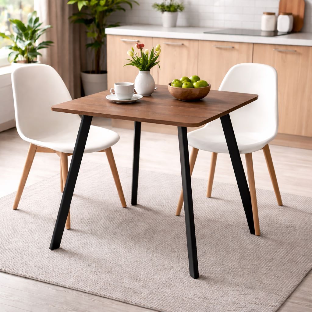 שולחן אוכל / עבודה מרובע 80×80 ס"מ – פלטת MDF בציפוי PVC ורגלי מתכת שחורות דגם יונתן אגוז | Tudo Design שולחן אוכל / עבודה מרובע 80×80 ס"מ – פלטת MDF בציפוי PVC ורגלי מתכת שחורות דגם יונתן אגוז | Tudo Design