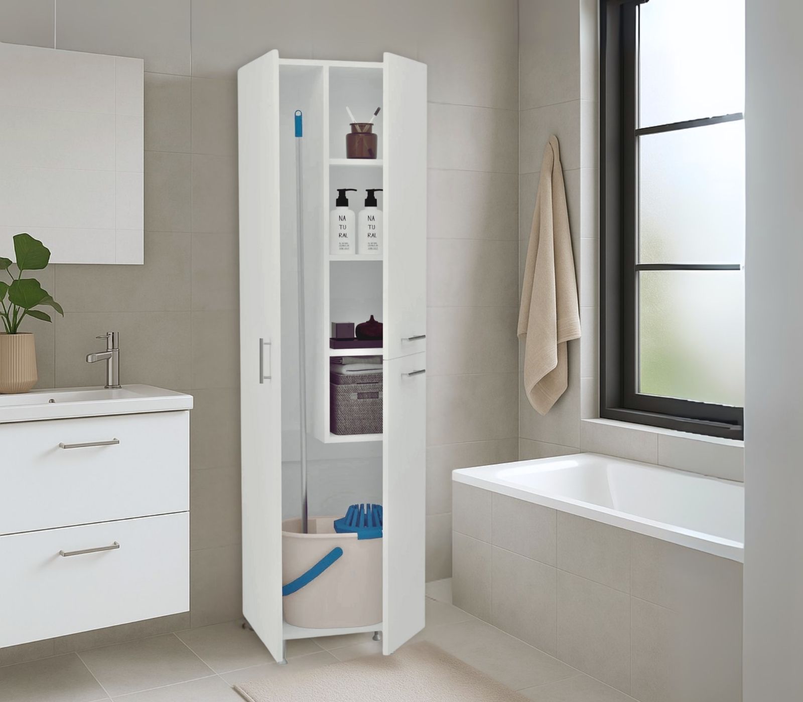 ארון שרות עם מקום אחסון למגב/מטאטא ודלי דגם אביעד AVIAD רוחב 50 ס"מ גובה 180 ס"מ TUDO DESIGN ארון שרות עם מקום אחסון למגב/מטאטא ודלי דגם אביעד AVIAD רוחב 50 ס"מ גובה 180 ס"מ TUDO DESIGN